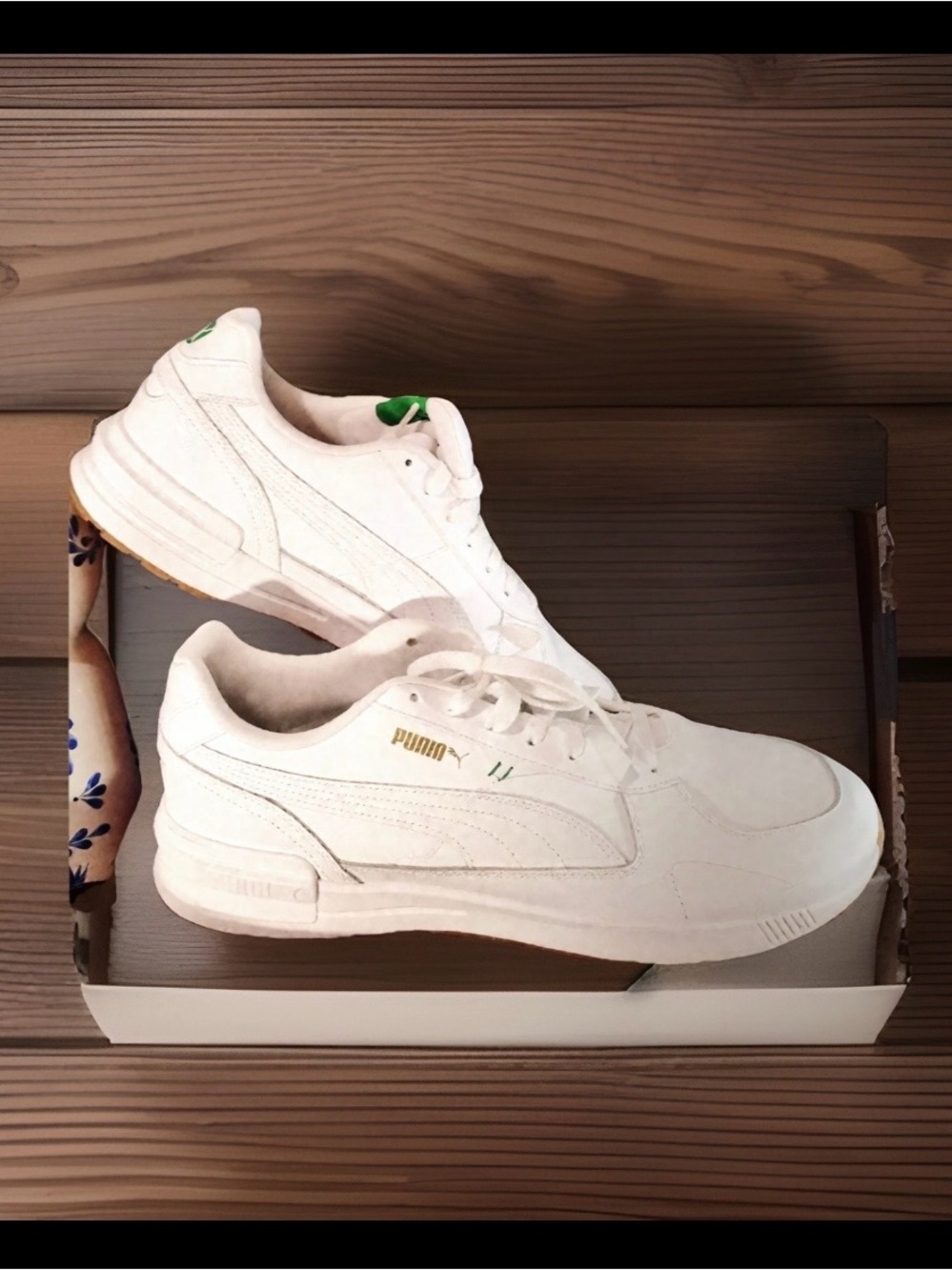 Puma White Sneakers with Green Accent